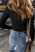 Long Sleeve Buttons V Neck Slim Fit Top